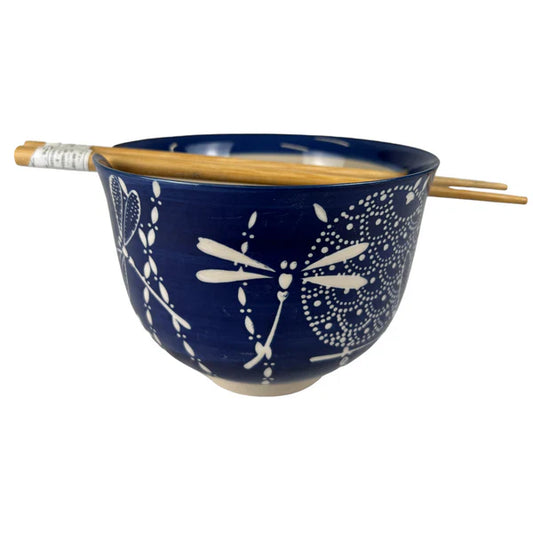 18oz Donburi Bowl With Chopsticks Set Tombo Dragonfly Design