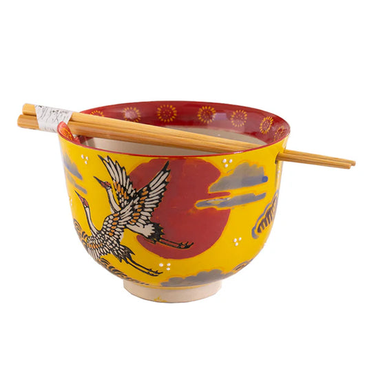 18oz Donburi Bowl With Chopsticks Set Japanese Crane Design