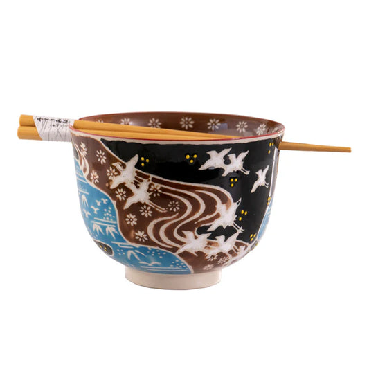 18oz Donburi Bowl With Chopsticks Set Japanese Crane Design