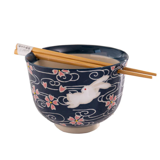 18oz Donburi Bowl With Chopsticks Set Cherry Blossom Sakura Rabbit Design