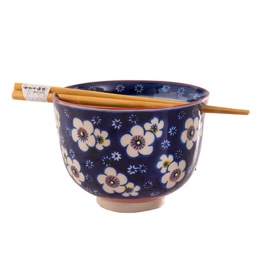 18oz Donburi Bowl With Chopsticks Set Ume Plum Blossoms Design