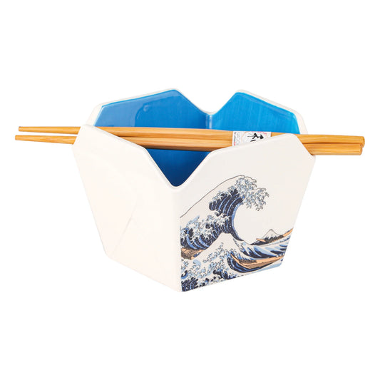 16oz Takeout Box Serving Bowl With Chopsticks Hokusai Wave