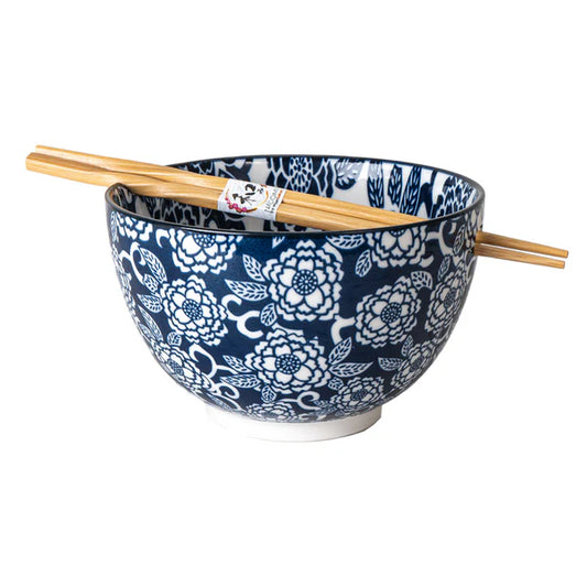 20oz Bowl With Chopsticks Botan Flower Design