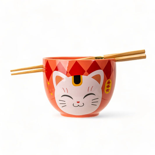 18oz Donburi Bowl With Chopsticks Set Lucky Cat Design