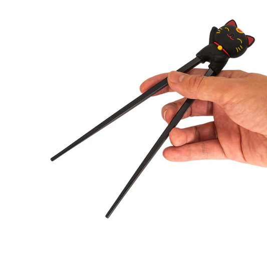 Lucky Cat Training Chopsticks Black Silicone