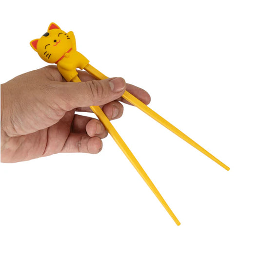 Lucky Cat Training Chopsticks Yellow Silicone