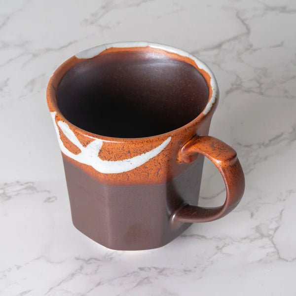 9oz 3.75"H Brown Reactive Glaze Octagon Mug JP