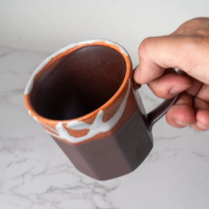 9oz 3.75"H Brown Reactive Glaze Octagon Mug JP