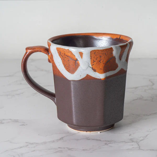 9oz 3.75"H Brown Reactive Glaze Octagon Mug JP