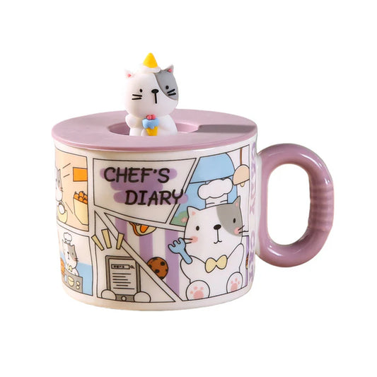 12oz Comic Book Cat Mug With Lid