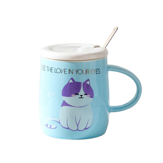 14oz Cat Love Mug With Lid and Spoon