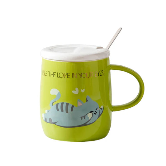 14oz Cat Love Mug With Lid and Spoon