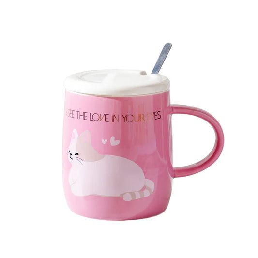 14oz Cat Love Mug With Lid and Spoon