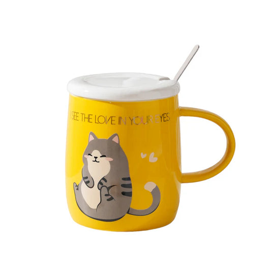 14oz Cat Love Mug With Lid and Spoon