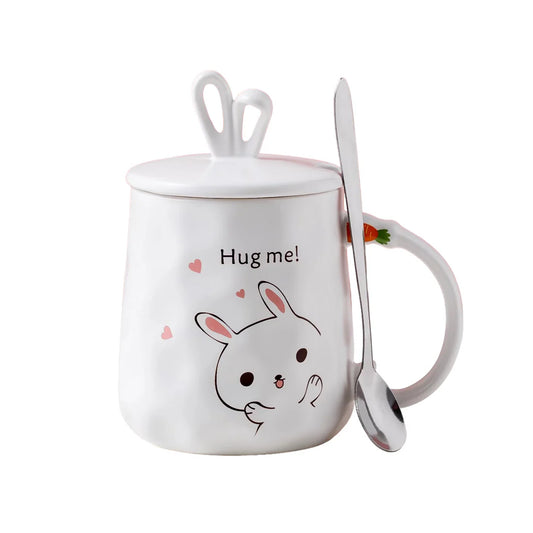 14oz Bunny Hug White Mug With Lid and Spoon