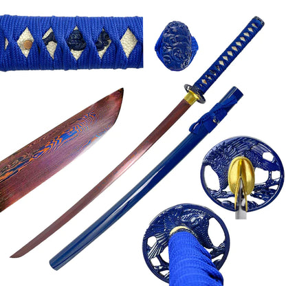 40.25" Blue Damascus Blade Hand Forged Samurai Sword