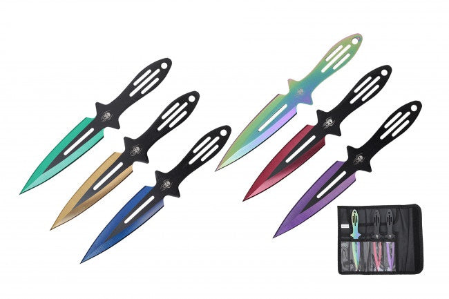 6.5" Throwing Knife 6PC Set Assorted Color W/Nylon Sheath