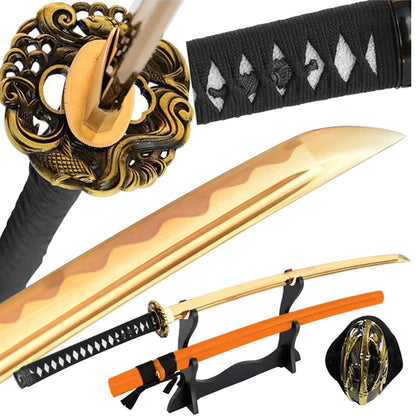 40.75" Gold Carbon Steel Blade Hand Forged Samurai Sword